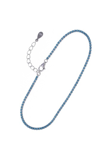 Nagiss Suyolu İnce Kare Dört Tırnak Model Turkuaz Taşlı İthal 925 Ayar Gümüş Kadın Bileklik