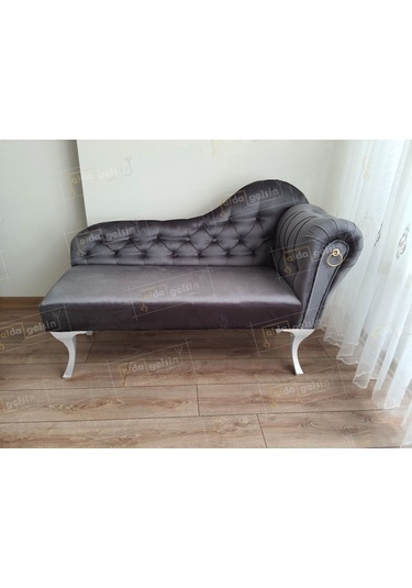 Ters Kol Dekoratif Bihter Koltuk Josefin Puf 120 Cm Beyaz Ayak Antrasit