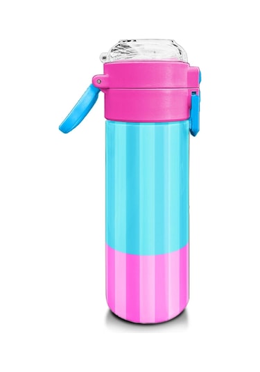 Coral High Kids Renkli Çizgili Desenli Pipetli Ve Direkt İçim Çelik Termos 500 Ml 31987 Pembe - Mavi