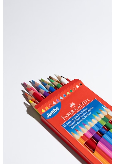 Faber-Castell Jumbo Boya Kalemi,12 Renk,Kalın Gövde ve Uç,Kırılmaya Dirençli Özel Yapıştırma Sistemi,Kolay Açılır