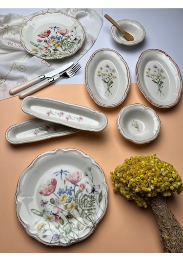 Tabak Evi Porselen Fulya Buket Kahvaltı Takımı 6 Kişilik 14 Parça Çok Renkli