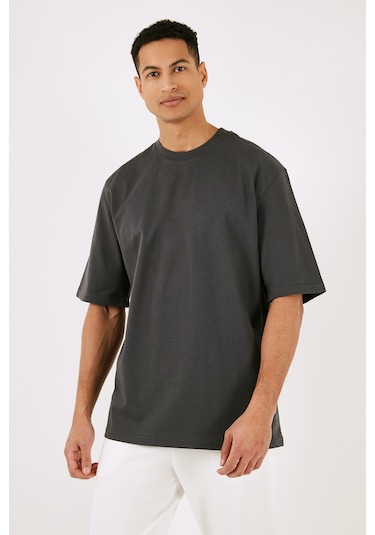 Buratti Pamuklu Oversize Bisiklet Yaka Basic Erkek T Shirt 5902365 Antrasit