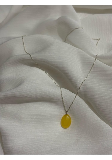 İlknur Doğal Taş Evi Kehribar Gümüş Kolye