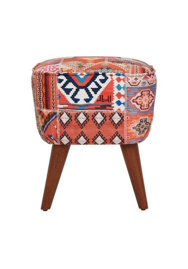 Just Home Retro Kare Dijital Patchwork Puf - Renkli Renkli