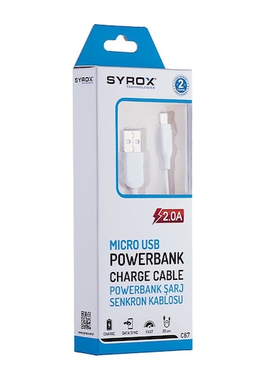 Syrox C67 Micro Usb - Usb Kısa Şarj Kablosu 2a 20cm - Beyaz