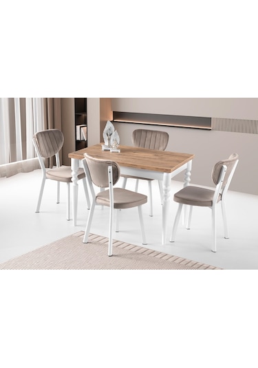 Cunda Star Mutfak Masası Sandalye Takımı 70x110 Beyaz