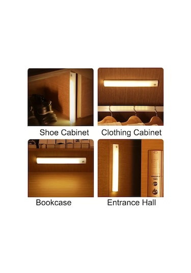 Dashanshop 3'lü Hareket Sensörlü Led Dolap Lambası Seti - Sıcak Beyaz Işık, Manyetik Usb Şarjlı Sıcak Işık