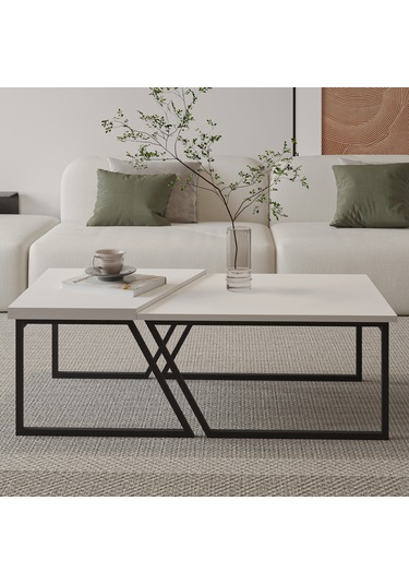 Verona İkili Orta Sehpa Modern Tasarım Metal Ayaklı Sehpa Seti Beyaz