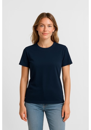 Markapia Woman Kadın %100 Pamuk Basic T-shirt Lacivert