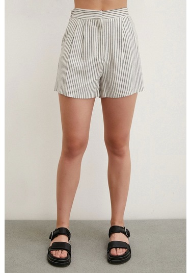 Never More Çizgili Cepli Şort Bej