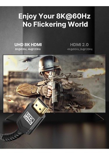 8k Uhd Uzun Hdmı Kablosu 48gbps Yüksek Hızlı 2.1 Örgülü Oyuncu Kablo 8k 60hz 3 Metre
