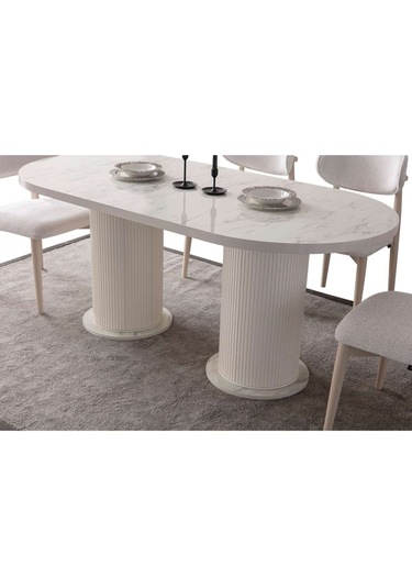 Cipollino Modern Yemek Masası Takımı 4 Sandalye Mermer
