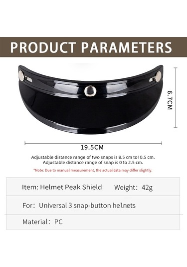 Pazly Retro Motosiklet Kaskı İçin 3 Düğmeli Rüzgar Ve Güneş Koruyucu, Pc Malzemeli Zirve Kalkanı