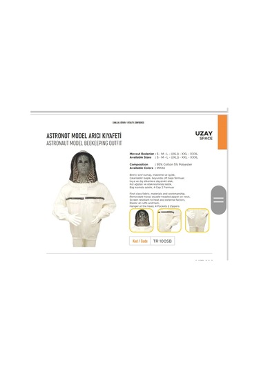 Dateks Arici Elbisesi Maske Astronot Model 4 Cep 3 Fermuar Xl