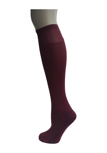 12'li Set Diz Altı Kalın Ten Göstermeyen Kadın Masaj Çorap-bordo Bordo