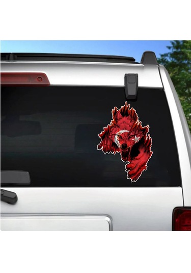 Kurt Gökbörü Ay Yıldızlı Kurt Sticker - Türk Gökbörü Börü Göktük Turan Sticker - 00244 10x7 Cm