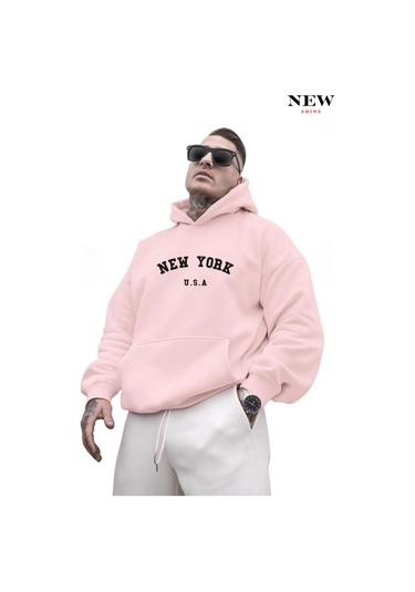 New York Usa Baskılı Sweatshirt Pembe