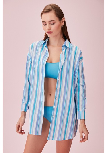 Suwen Greta Tunik Sba24320642 Turkuaz Çizgili Turkuaz