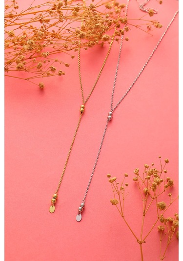 925 Ayar Gümüş Yuvarlak Dorika Toplu Y Kolye Altın