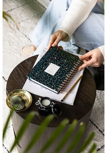 A5 Spiralli Süresiz Planlayıcı Ajanda Yeşil Leopar Yeşil Leopar