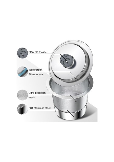 Aubyhe Noalto Paslanmaz Çelik Tek Delikli Kahve Kapsülü 2 Adet + Kaşık Fırça Seti - Tekrarlı Kullanım Gümüş
