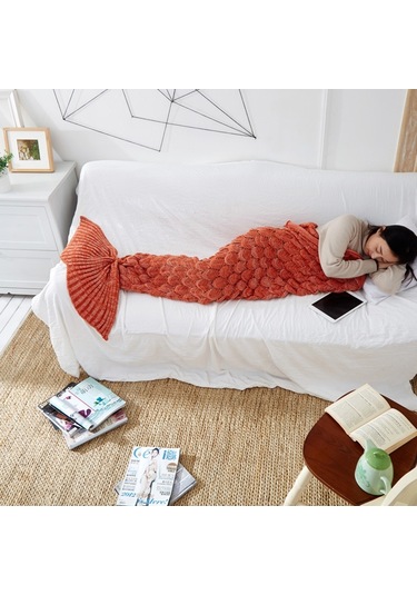 Sones Denizkızı Kuyruğu Örgü Battaniye Balık Kuyruğu Battaniye, Boyut: 195x90cm Gri