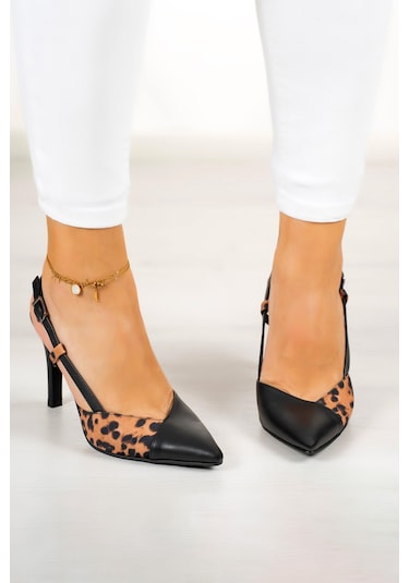 Erkan Saçmacı Sacha Siyah Leopar Arkası Açık İnce Topuklu Ayakkabı Leopar - Siyah