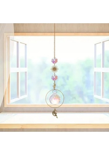 Lijinxu Kristal Asılı Güneş Kolye Işık Alıcı Kolye Ev Dekor Sarı