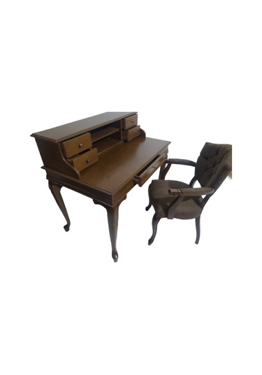 Bengimobilya Çalışma Masa-Berjer Sandalye Kelebek Model Parlak Ceviz Boya Kete Ceviz