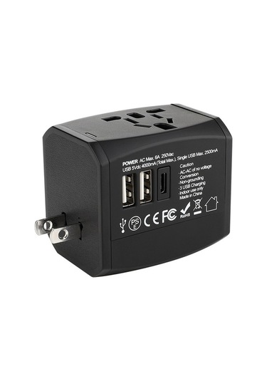 Sandwich Siyah Seyahat Evrensel Adaptörü - 2usb + Type-c Çevirici, Taşınabilir, 100-250v, 6a, 1200w Güçlü Performanslı Seyahat