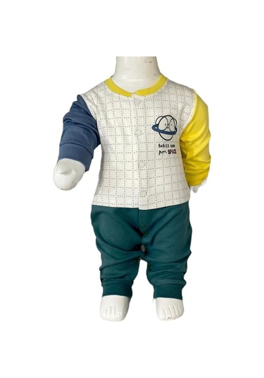 Uzay Desenli Çıtçıtlı Ayaksız Tulum Ekru