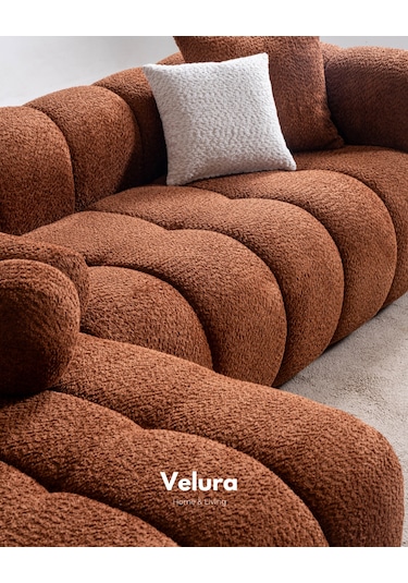 Puffy Premium Uzanmalı Köşe Koltuk Takımı & Oturma Grubu - Kiremit Kiremit