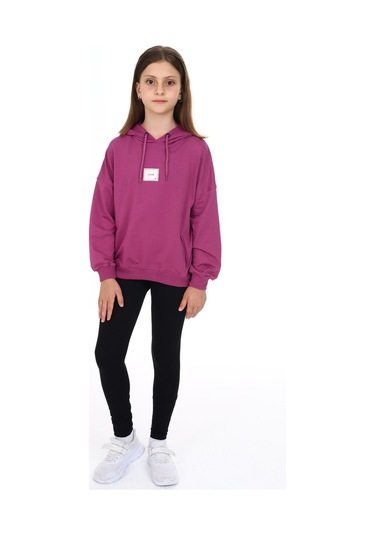 Toontoy Kız Çocuk Armalı Taytlı Takım Mürdüm