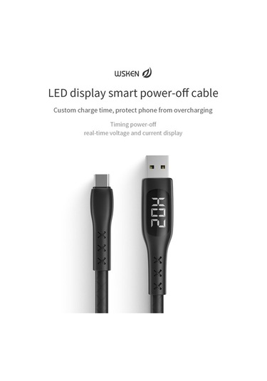 Fastbuy Wsken Akıllı Type C Kablosu - Zamanlı Kesim, Gerçek Zamanlı Şarj, 6v/3a, 1.2m Siyah Şarj Kablosu