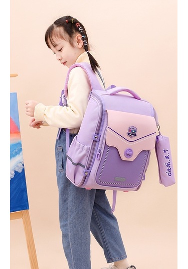 Relaxed Oxford Kumaş Omurga Koruması Su Geçirmez Çocuk Okul Çantası İngiliz Tarzı-mor