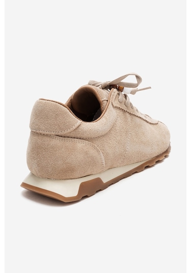 Brea Bej Süet Hakiki Deri Boncuklu Kadın Günlük Sneaker Bej