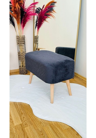 Ahşap Ayaklı Teddy Kumaş Dikdörtgen Dekoratif Puf