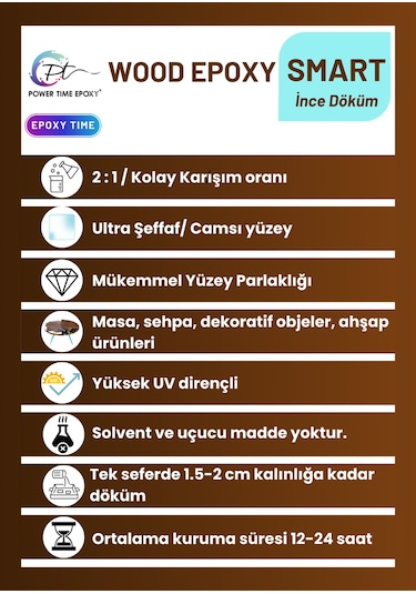 15 Kg Wood Epoxy Smart/ Sehpa, Masa, Aksesuar Için Şeffaf Epoksi Reçine Ince Döküm