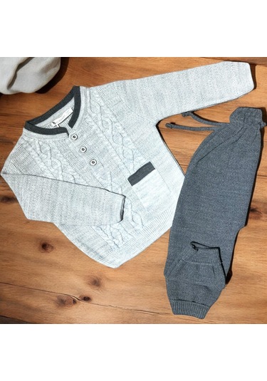 Tek Cep İkili Triko Takım Gri