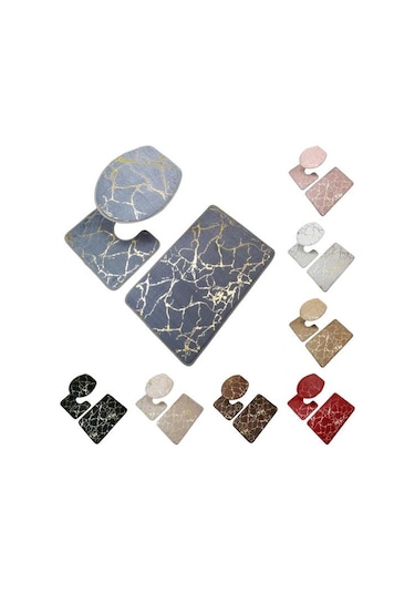 Şarap Kırmızısı 3 Adet/takım Aşınmaya Dayanıklı Duş Halısı Mermer Tuvalet Kapak Banyo Polyester İnce İşçilik Kırmızı