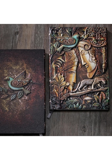 Hediyelik Renkli Deri Defter Uzun Yüz Kabartmalı