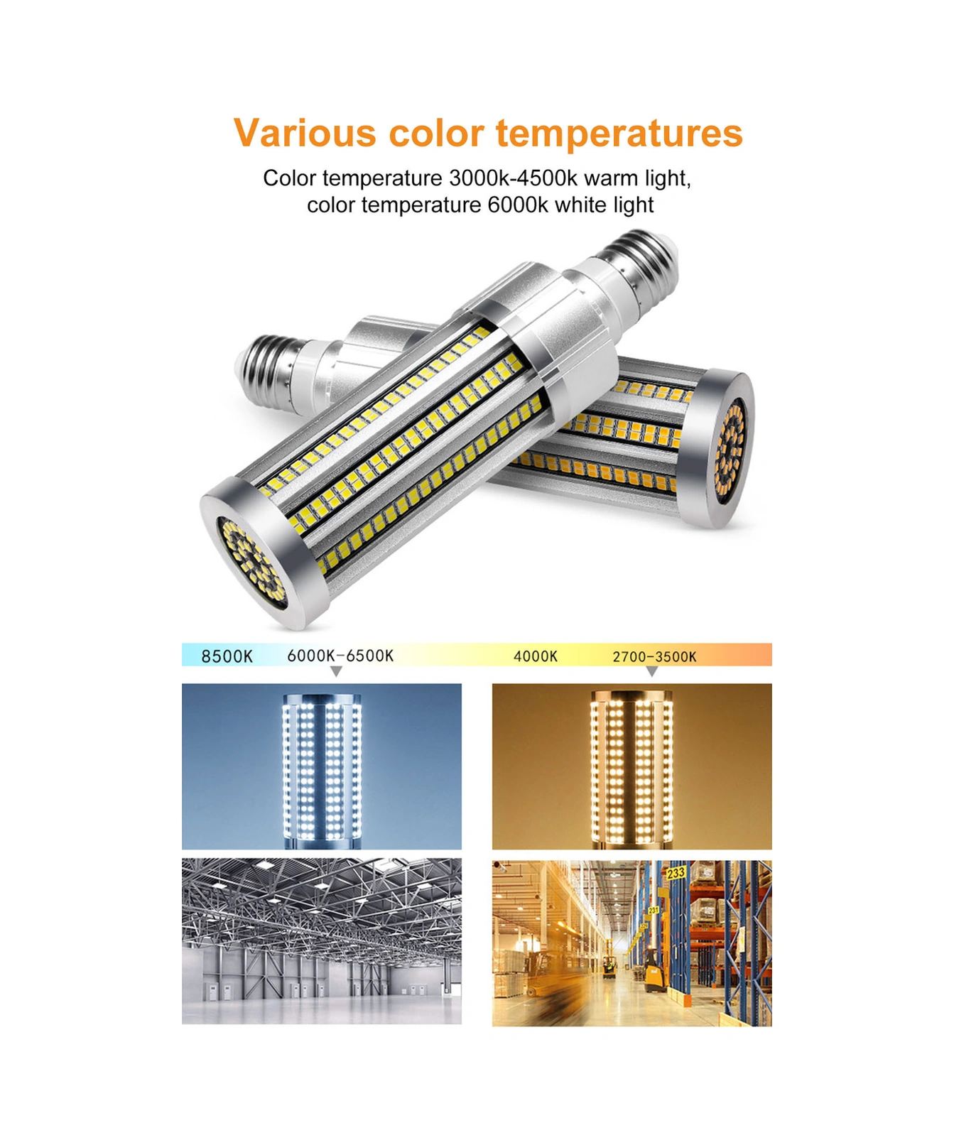 Folinda E27 Soketli 15w Led Mısır Lambası, 6000k Soğuk Beyaz Işık, 110-277v Giriş, Alüminyum Gövde, İç Mekan Aydınlatma, Enerji Tasarruflu Diğer