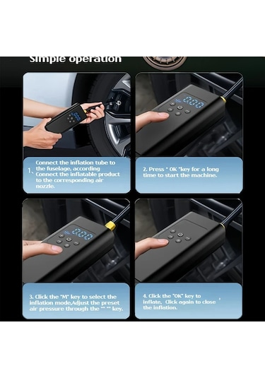 Primepickings 150psı Kablosuz Şişirme Cihazı Black Dy Lm Taşınabilir Dijital Ekranlı Usb C Şarjlı Araç Bisiklet Motor Spor Ekipmanları İçin Kompresör