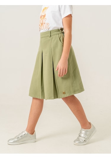 Kız Çocuk Gabardin Pileli Keten Etek 2958 Yeşil