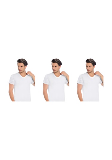 Erkek Modal V Yaka Kısa Kol 3'lü Paket 3043 Beyaz