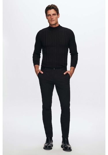 Twn Slim Fit Siyah Armürlü Chino Pantolon 3ecc3ph013451 Siyah
