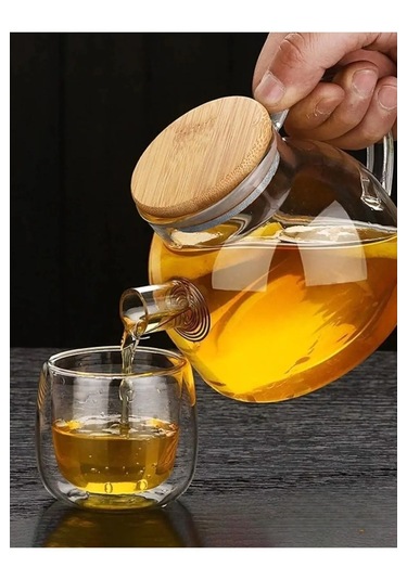 Isıya Dayanıklı Borosilikat Süzgeçli Cam Demlik 1000ml Şeffaf