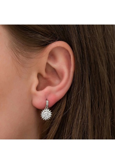 Gümüş Mengeçli Yuvarlak Kesim Küpe Gümüş