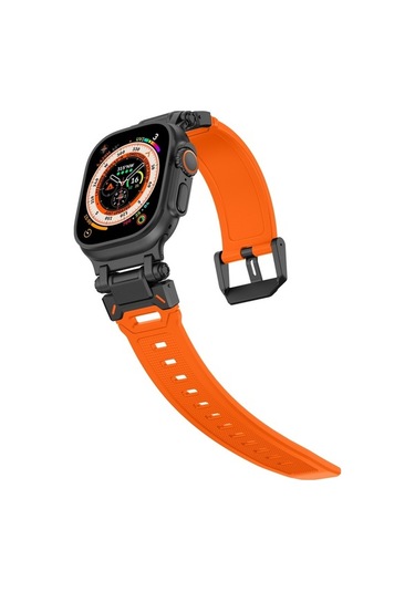 Novahub İos Watch Uyumlu Serisi 7 45mm Ergonomik Explorer Tpu Saat Bantı Siyah Turuncu