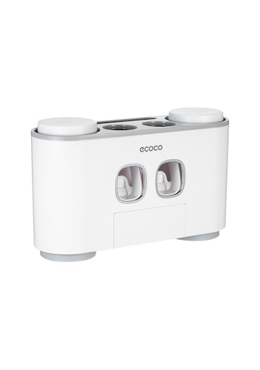 Geeroyoo Duvar Tipi Diş Fırçası Ve Macunluk Seti, 5 Fırça Yuvası, 4 Bardak, 2 Macunluk, Kolay Kurulum, Gri Beyaz